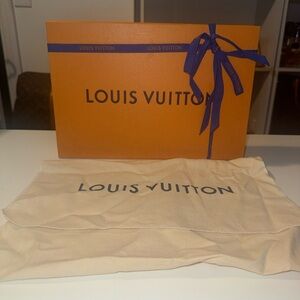 Louis Vuitton Orange Box with Blue Ribbon and Cream Dust Bag